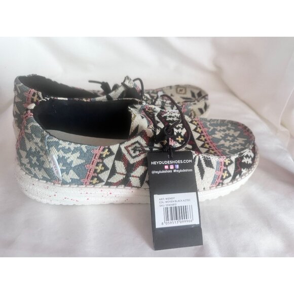 NWT Hey Dude Womens Wendy Print Black Aztec Size 9 Slip On Comfort Shoes - Picture 1 of 8